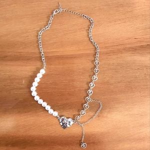 Heart Pearl Necklace Silver
